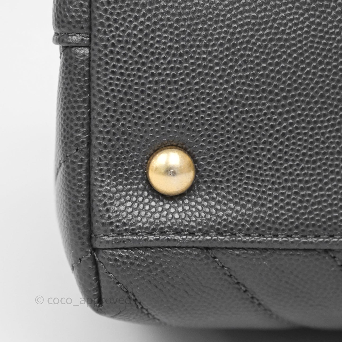 Chanel Medium Coco Handle Chevron Dark Grey Caviar Aged Gold Hardware