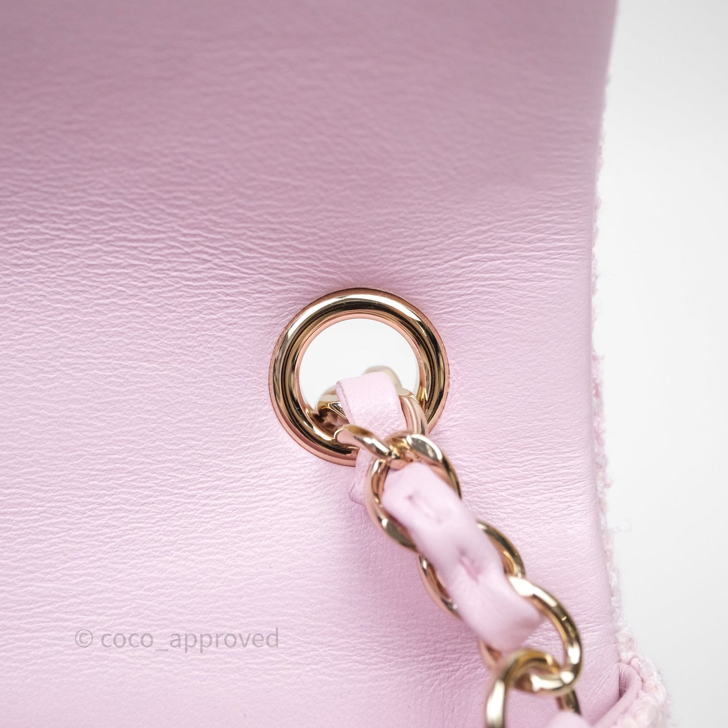 Chanel Classic Mini Rectangular Flap Pink Tweed Gold Hardware