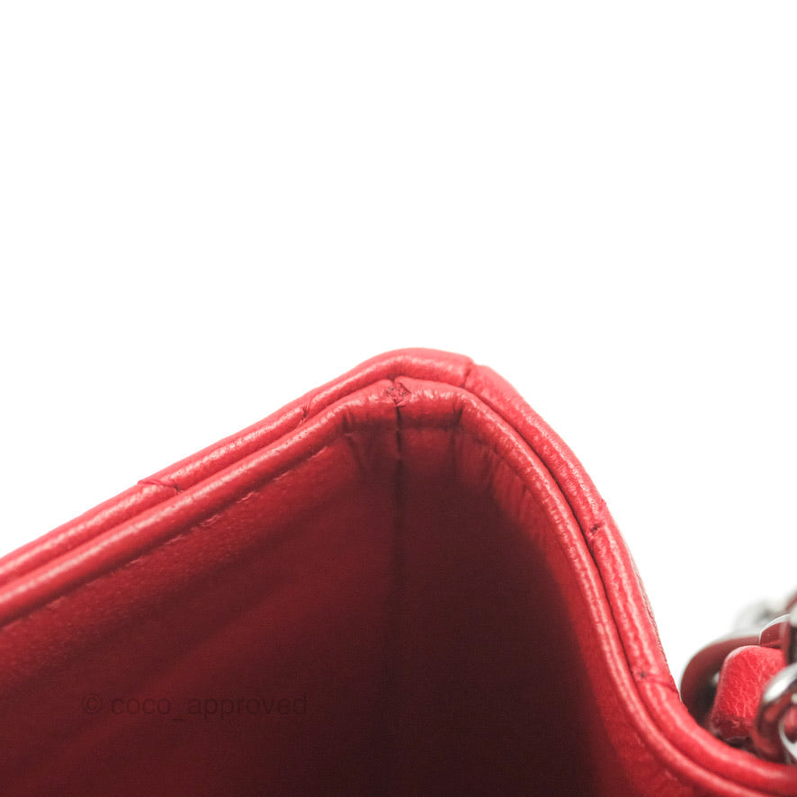Chanel Quilted Mini Square Red Lambskin Gun Metal