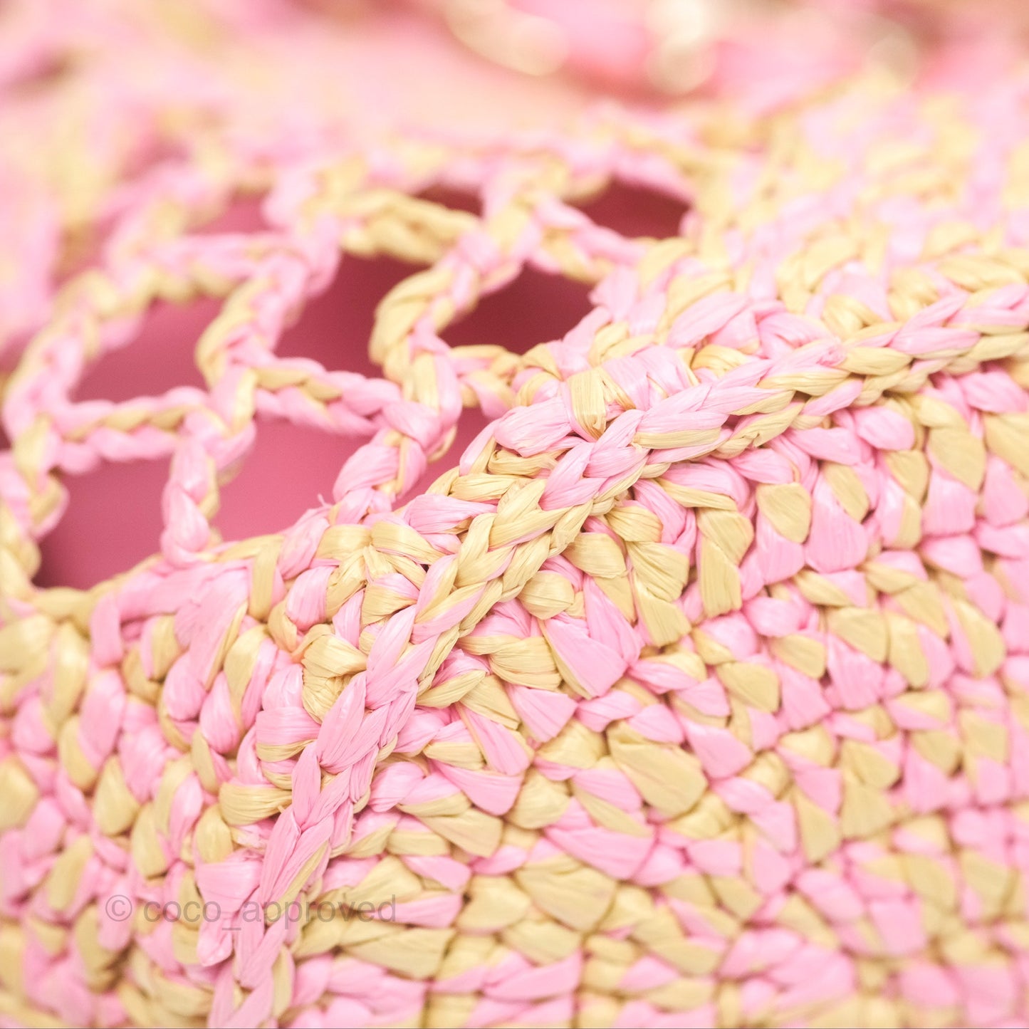 Chanel Coco Beach Bag Raffia Effect Braided Pink Beige Gold Hardware 24A