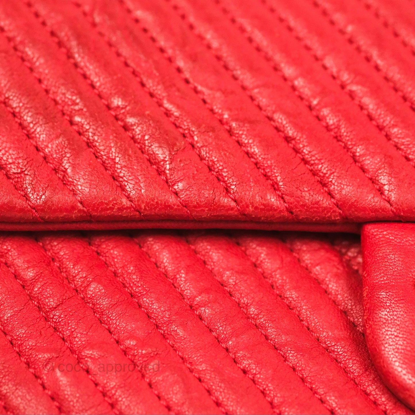 Chanel Small Chevron Surpique Flap Red Calfskin Aged Gold Hardware