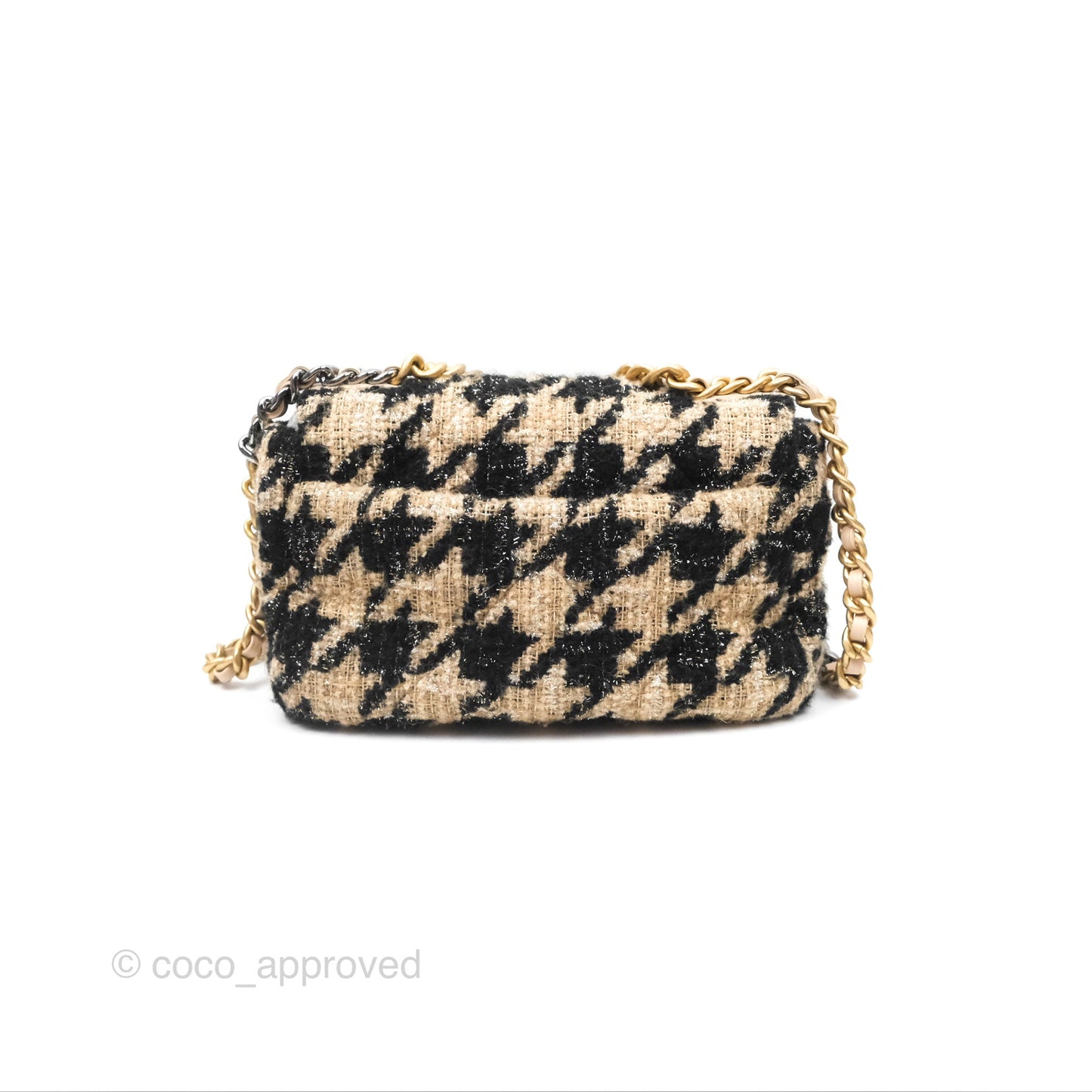 Chanel 19 Small Tweed Houndstooth Black Beige Mixed Hardware