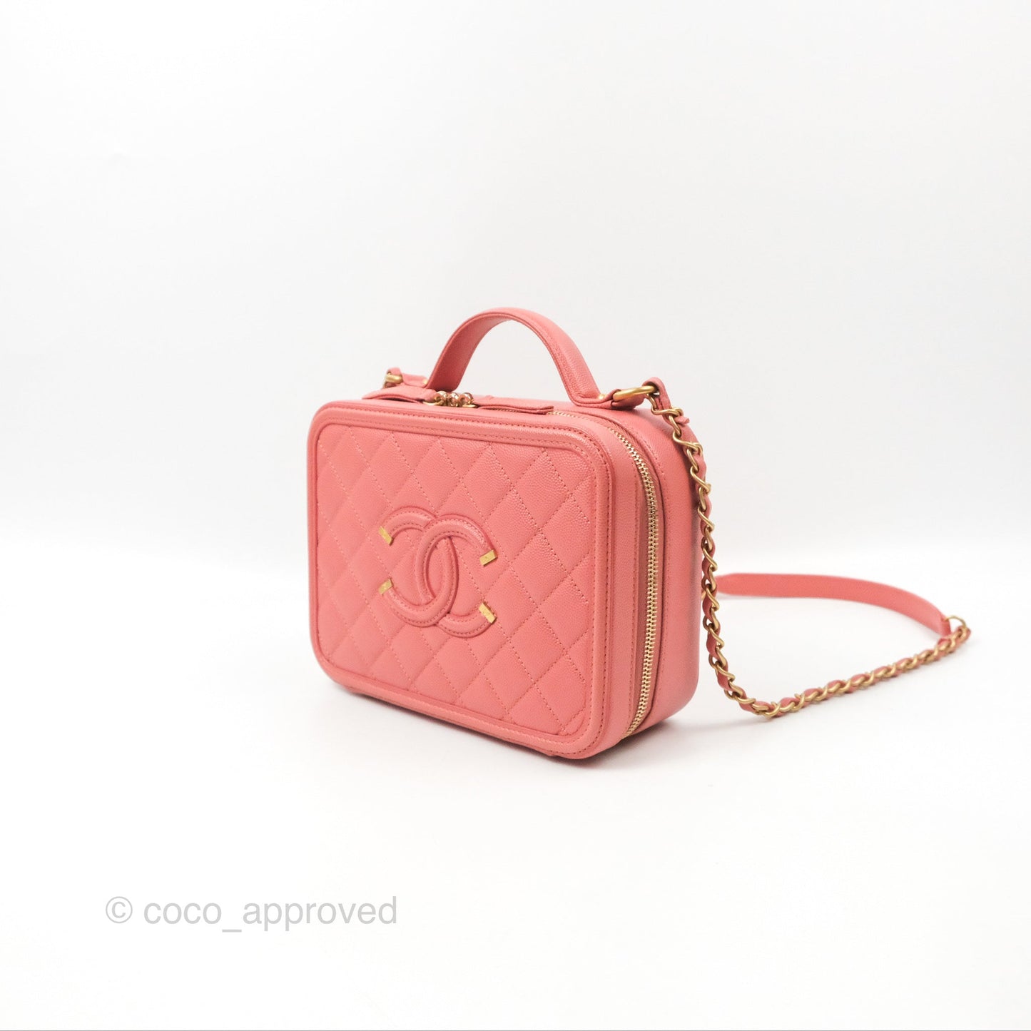 Chanel Quilted Medium CC Filigree Vanity Case Pink Caviar Gold Hardware
