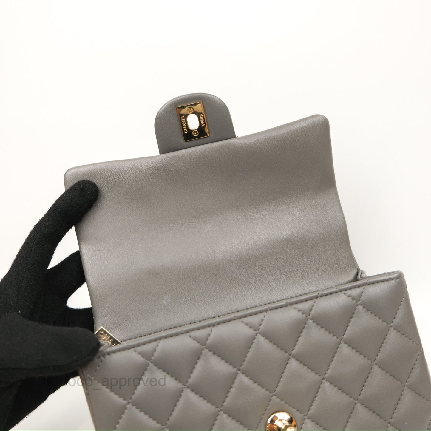 Chanel Top Handle Mini Rectangular Flap Bag Grey Lambskin Gold Hardware