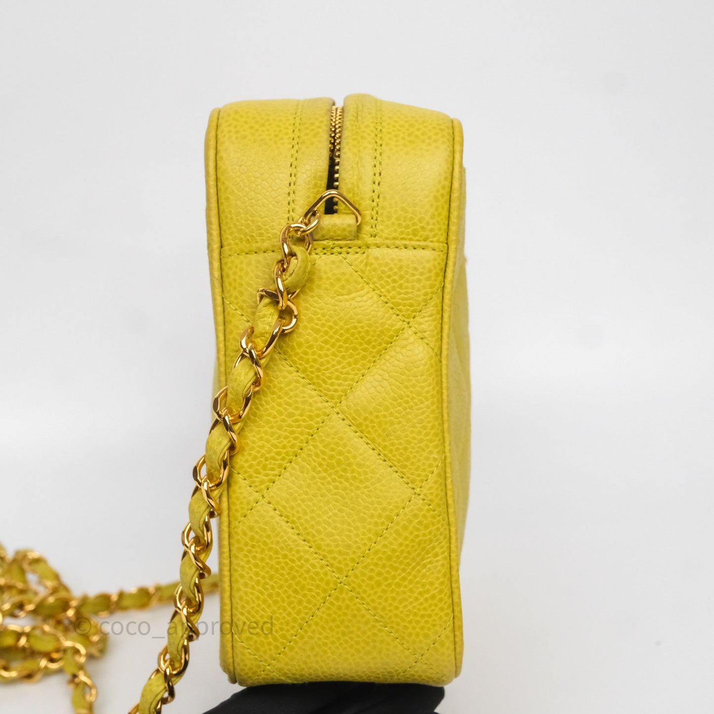 Chanel Vintage Quilted Camera Bag Green Yellow Caviar Gold Hardware
