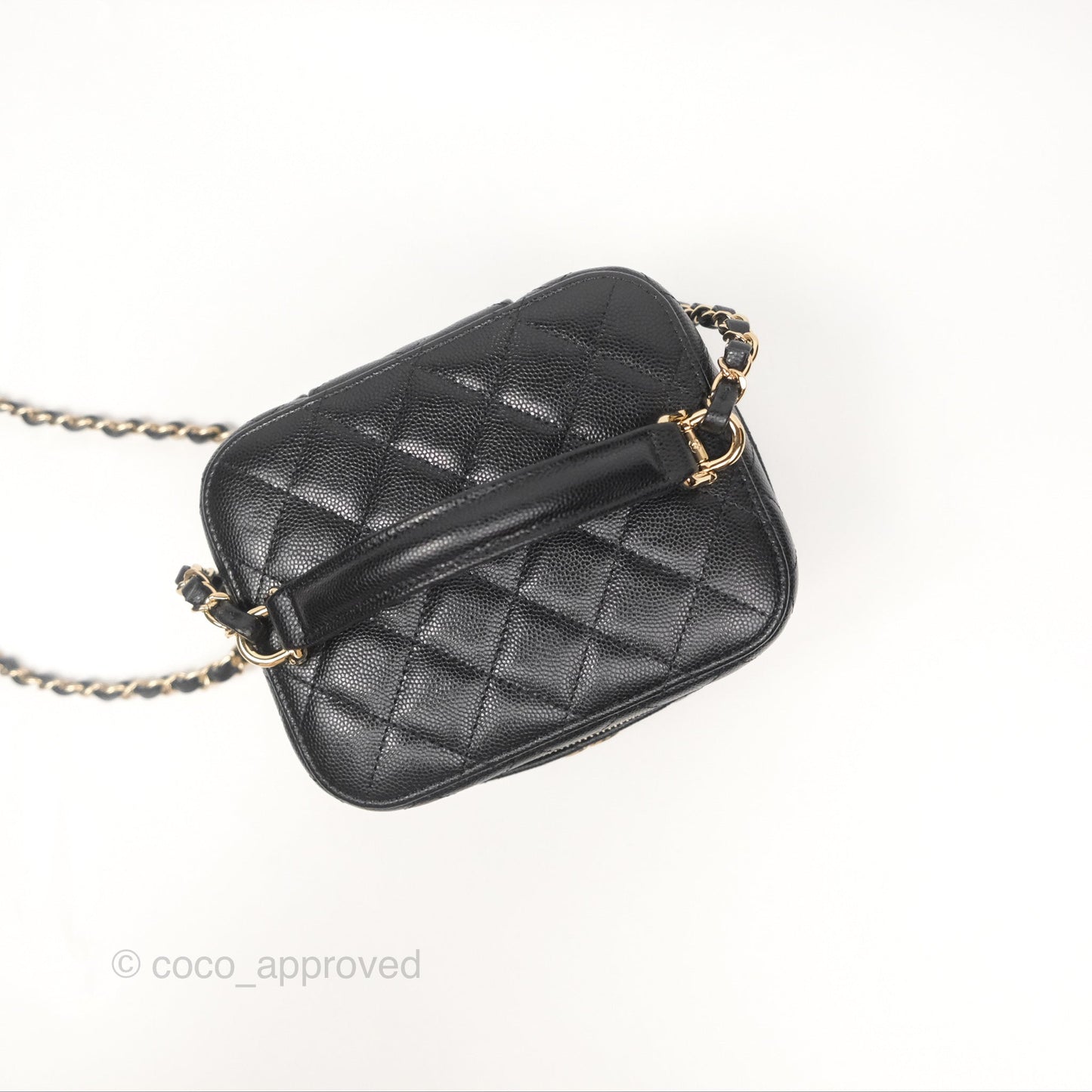 Chanel Quilted Top Handle Vanity Case Black Caviar Gold Hardware