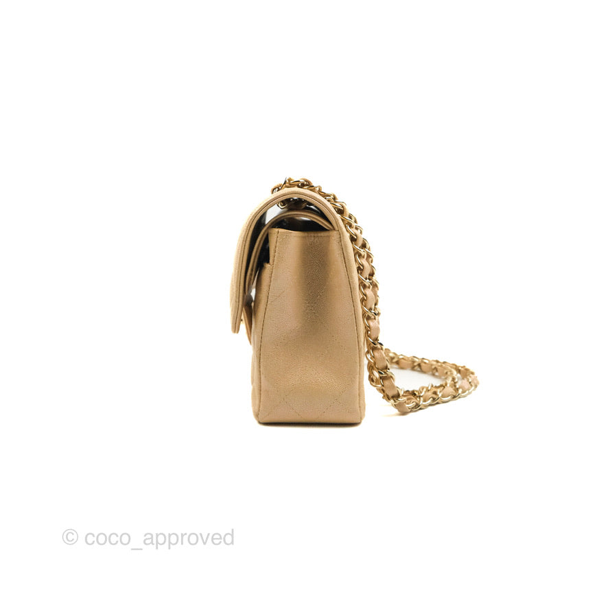 Chanel Classic Small S/M Flap Iridescent Beige Caviar Gold Hardware 19S