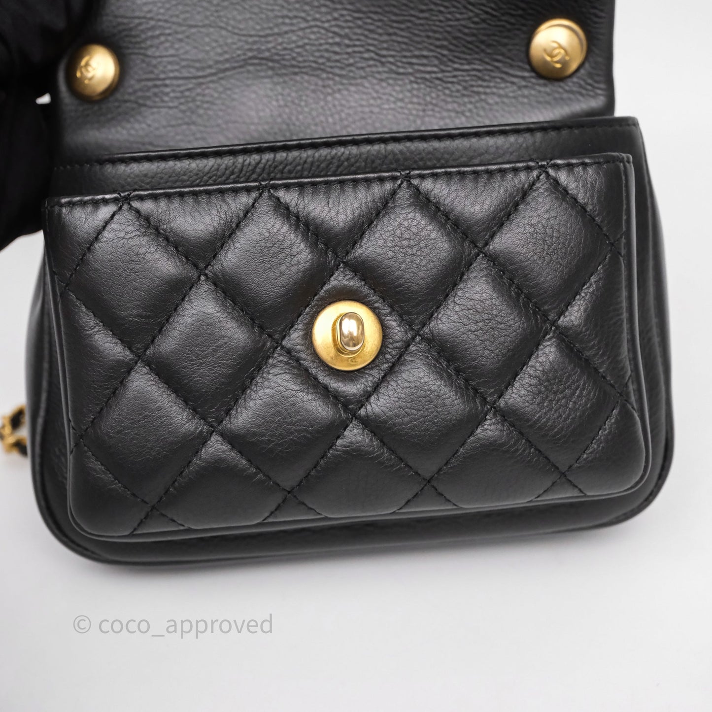 Chanel Quilted Handle Flap Bag Black Calfskin Aged Gold Hardware