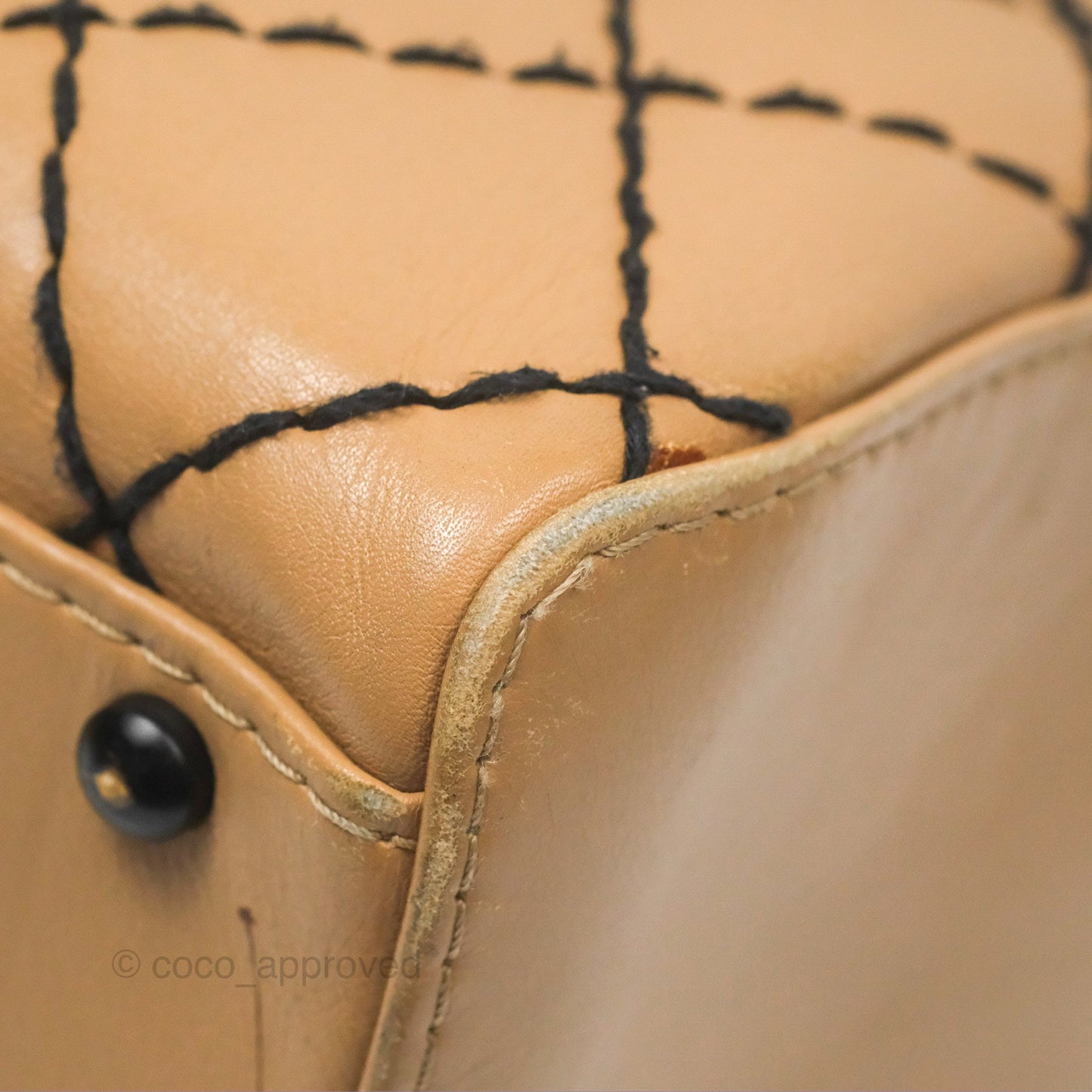 Chanel Contrast Stitch Surpique Bowler Bag Beige Calfskin Matte Black Hardware
