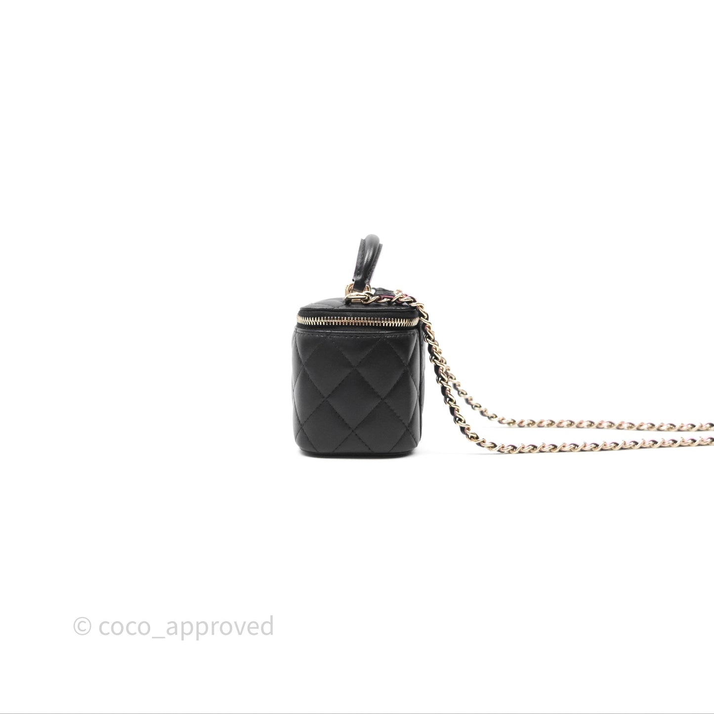 Chanel Mini Top Handle Vanity With Chain Black/ Pink Lambskin Gold Hardware