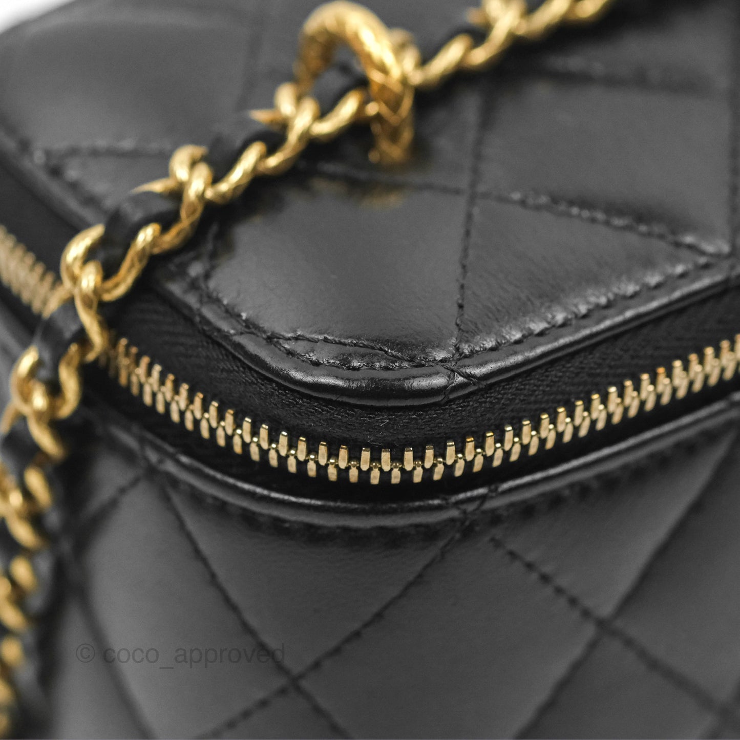 Chanel Vanity with Double Chain Black Shiny Crumpled Calfskin Gold Hardware 23S