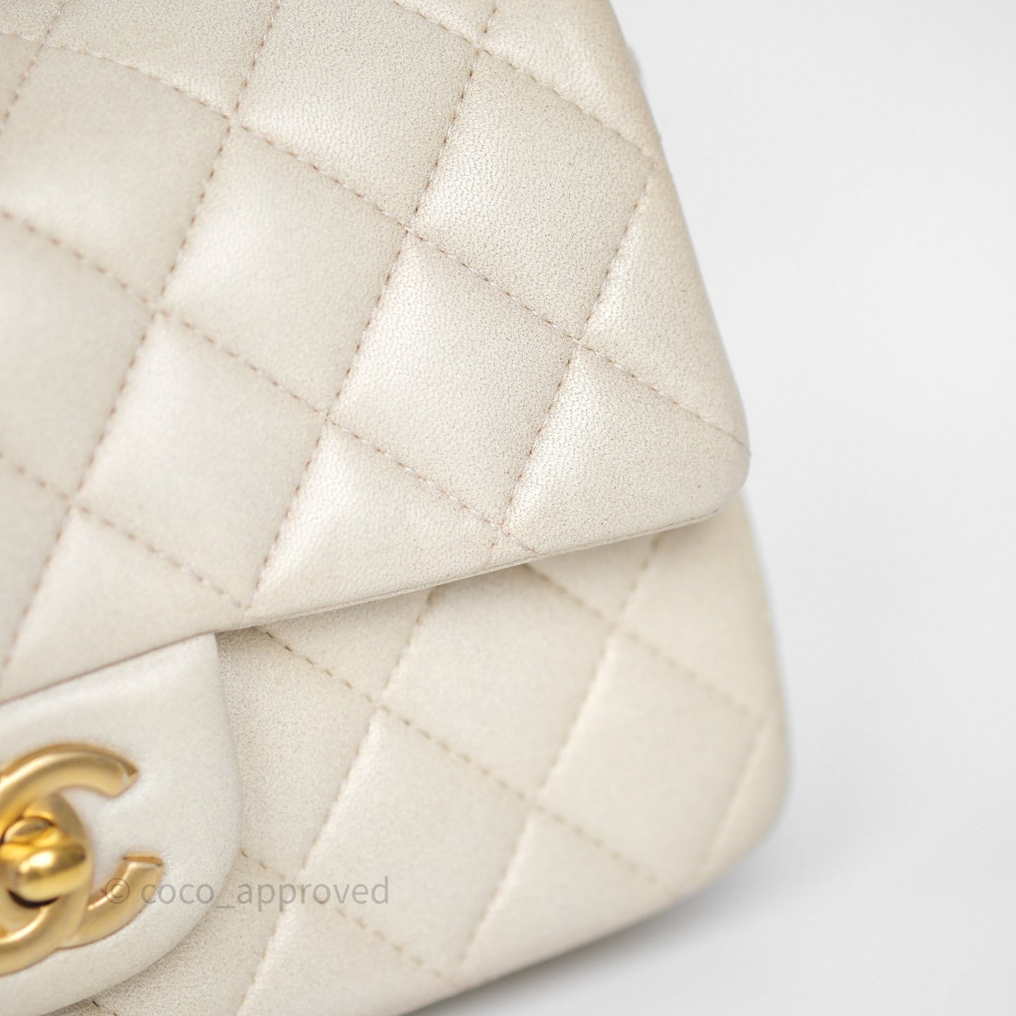 Chanel Top Handle Mini Rectangular Flap Pearly Beige Oat Lambskin Aged Gold Hardware