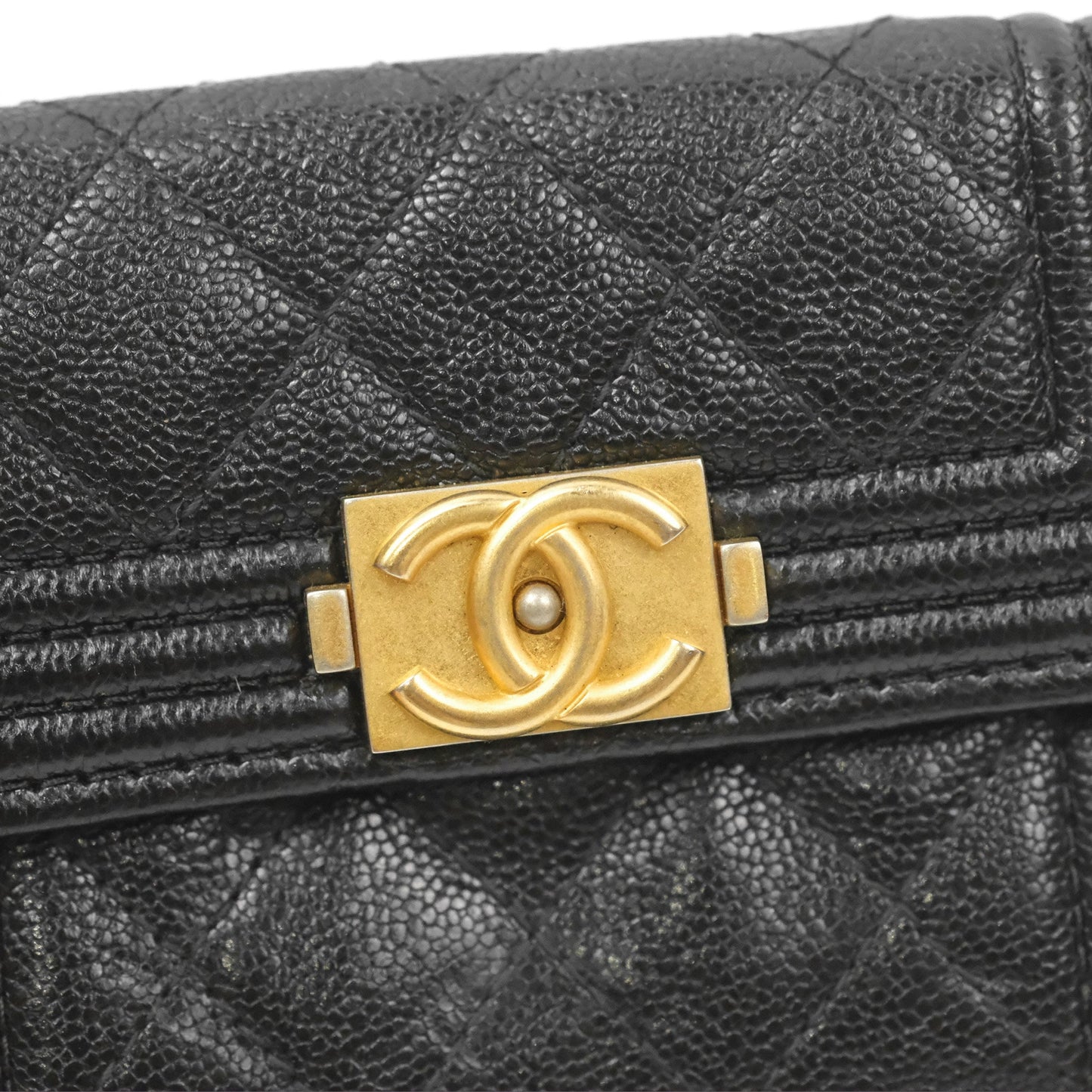 Chanel Quilted Small Boy Flap Wallet Black Caviar Gold Hardware