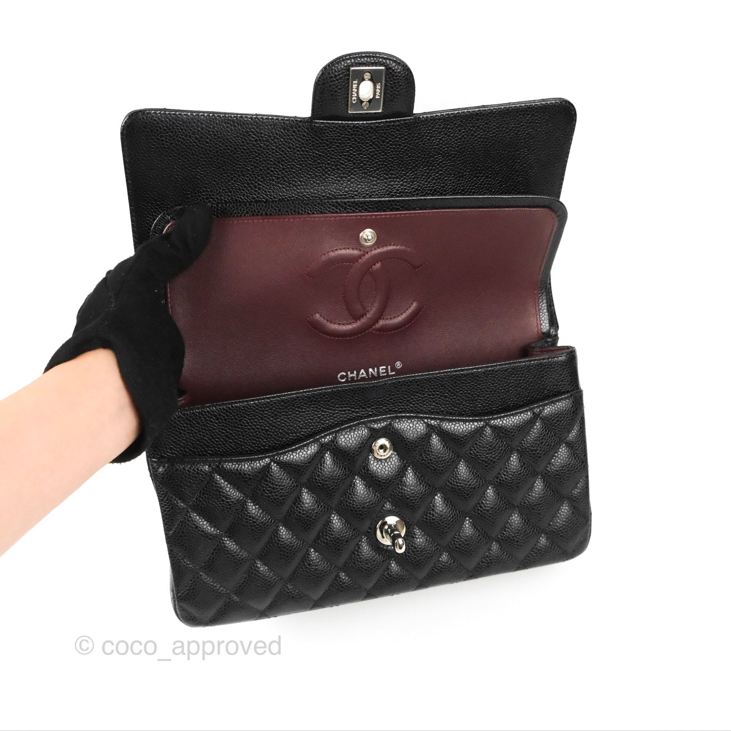 Chanel Classic M/L Medium Flap Quilted Black Caviar Silver Hardware