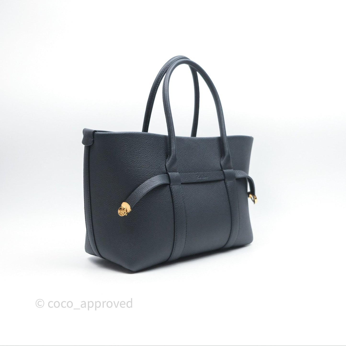 Loro Piana Ghiera Shopper Small Blue Navy Calfskin Sun Gold Hardware