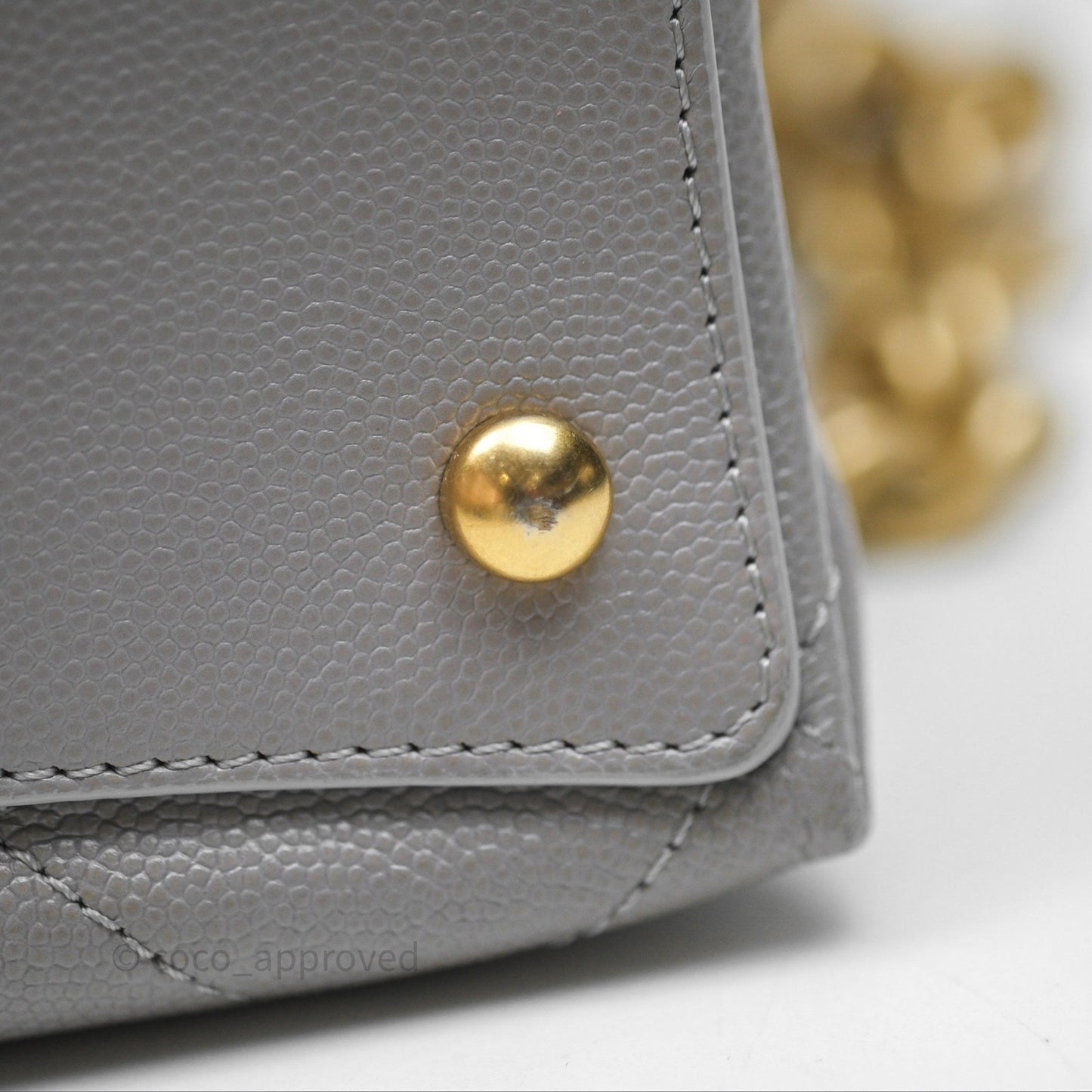 Chanel Drawstring Bucket Bag Grey Grained Calfskin Aged Gold Hardware