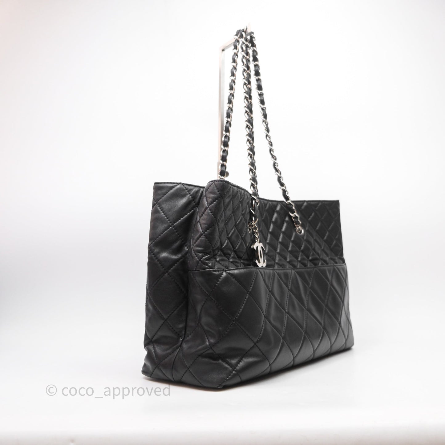 Chanel In The Business Tote Bag Black Calfskin Silver Hardware