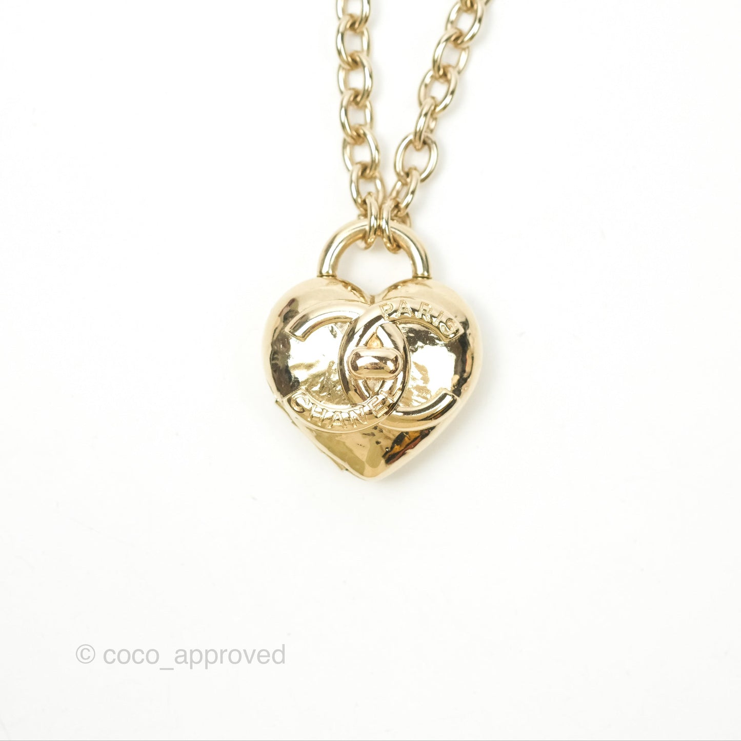 Chanel CC Lock Heart Locket Necklace Gold Tone 22B