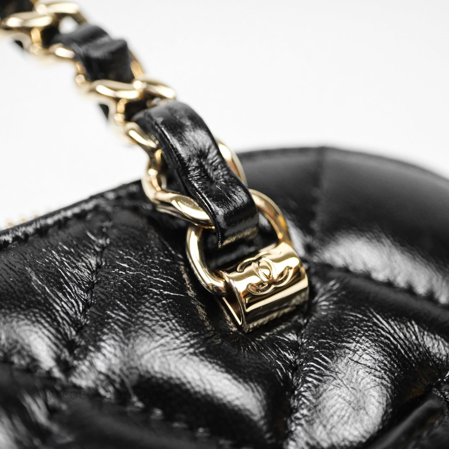 Chanel Handle Clutch with Chain Black Shiny Lambskin Gold Hardware