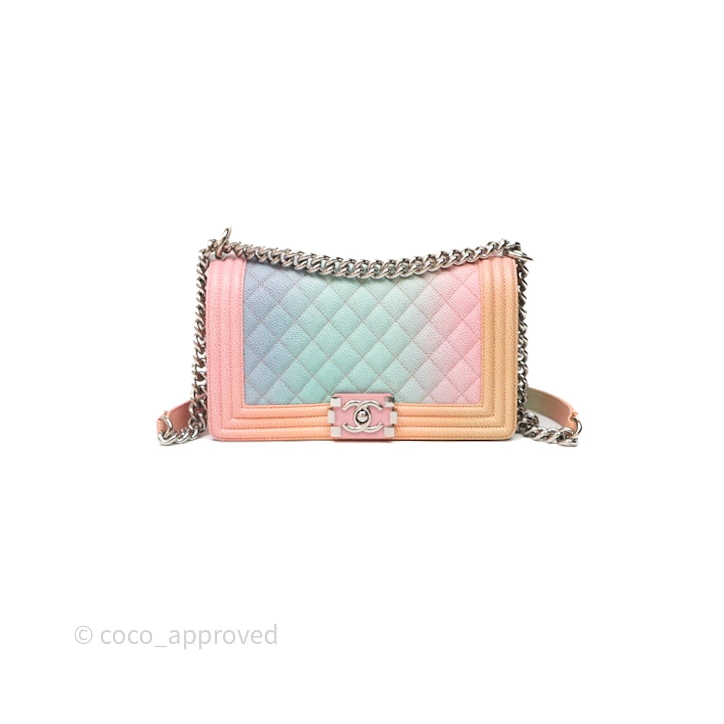 Chanel Medium Boy Quilted Rainbow Caviar Silver Hardware