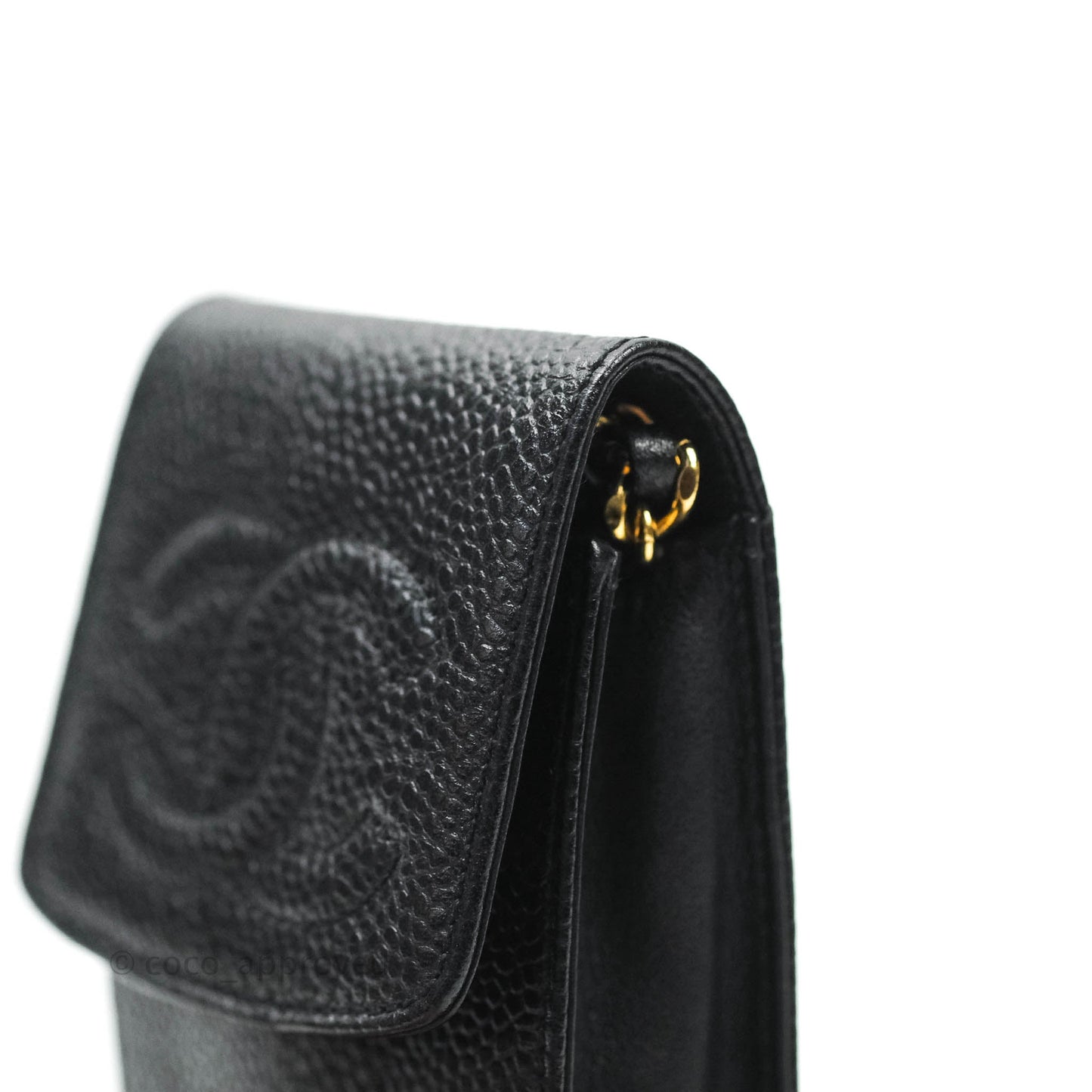 Chanel Vintage CC Caviar Black Phone Case With Chain Gold Hardware