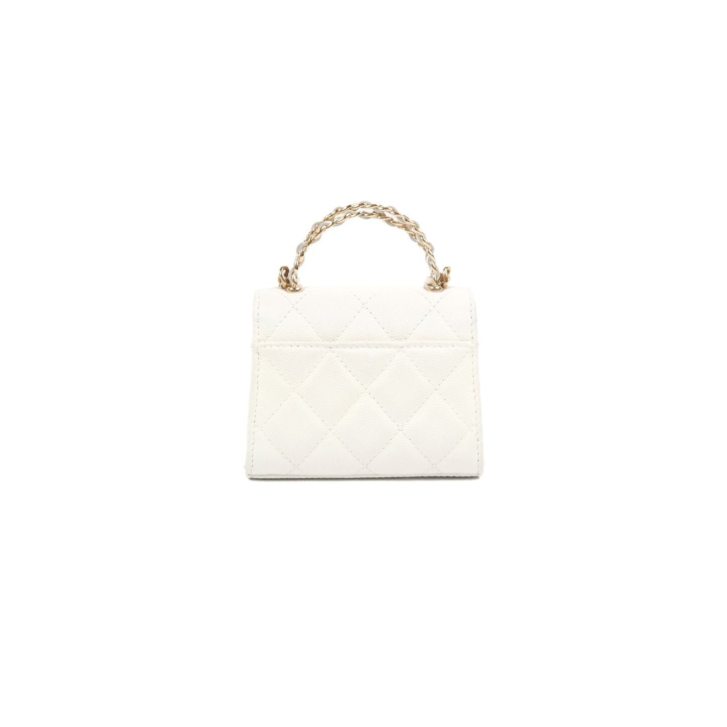 Chanel Mini Top Handle Clutch with Chain White Caviar Light Gold Hardware 23P