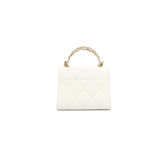 Chanel Mini Top Handle Clutch with Chain White Caviar Light Gold Hardware 23P