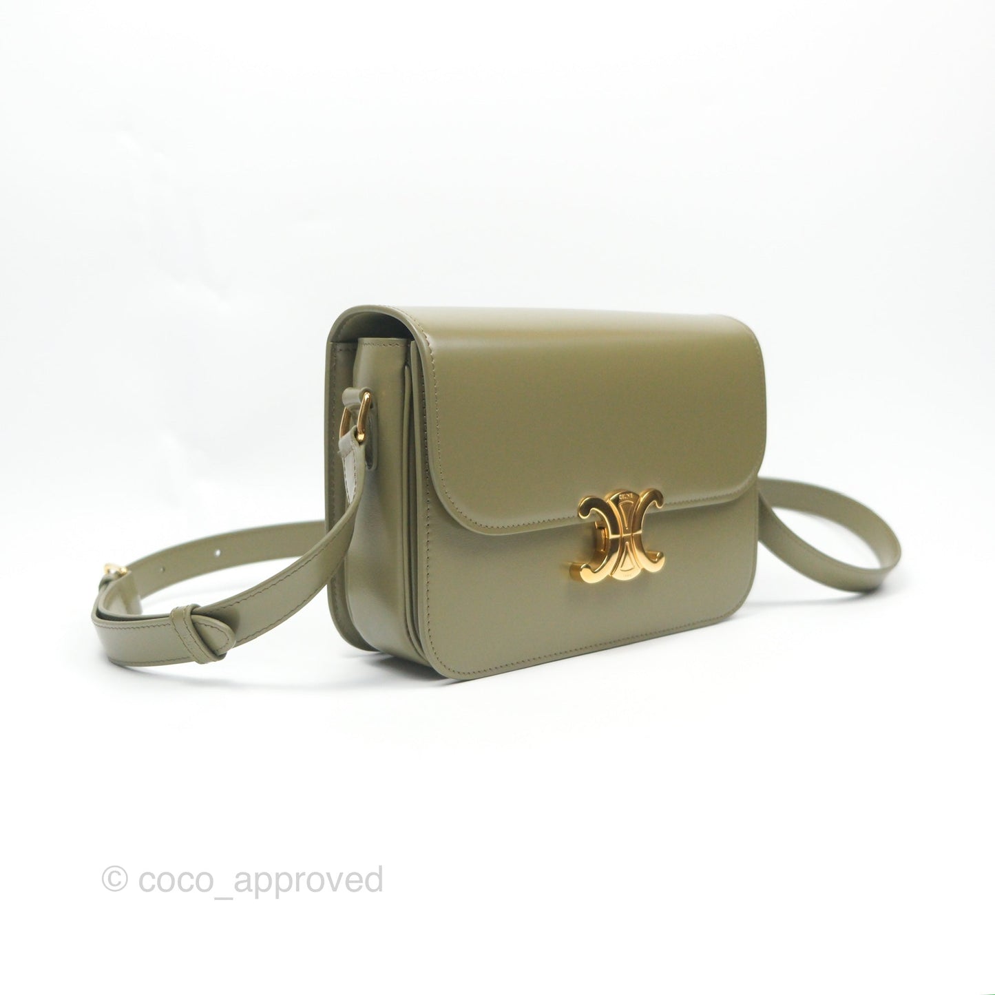 Celine Medium Triomphe Soft Khaki Shiny Calfskin