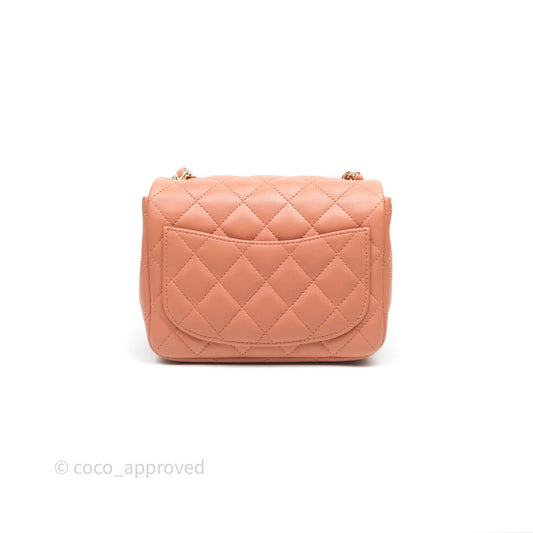 Chanel Mini Square Flap Quilted Dark Beige Lambskin Gold Hardware