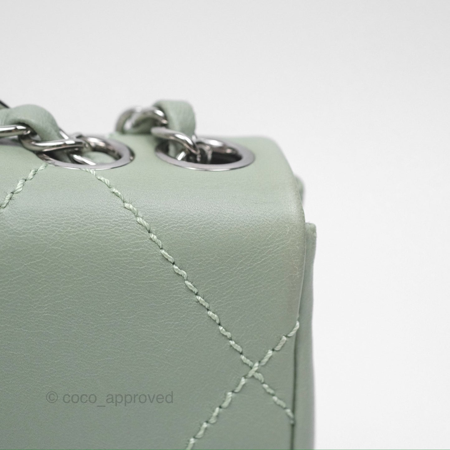 Chanel CC East West Flap Bag Lambskin Mint Green Silver Hardware