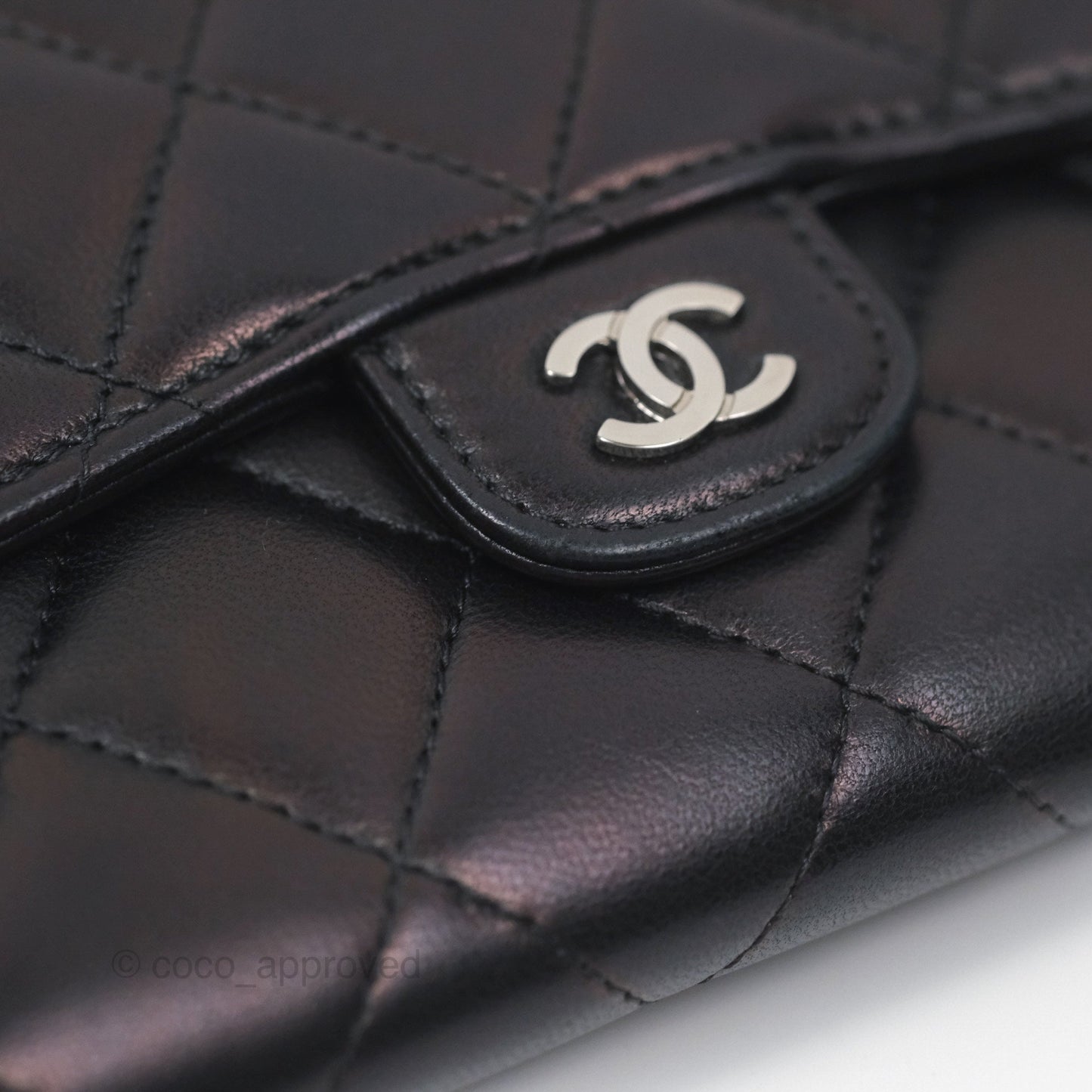 Chanel Quilted Classic Zip Long Wallet Black Lambskin Silver Hardware