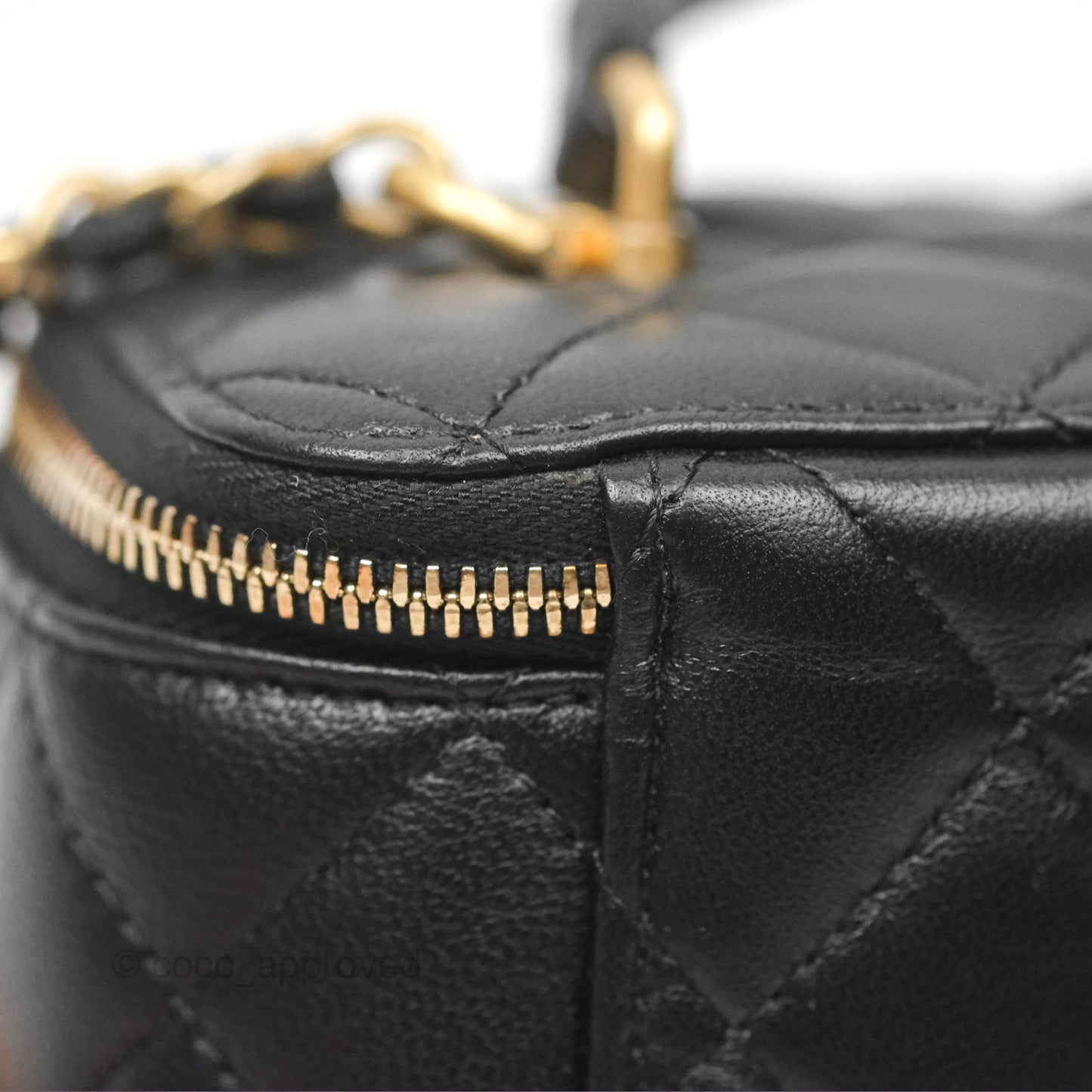 Chanel Vanity Rectangular Metal Top Handle Black Lambskin Aged Gold Hardware 22B
