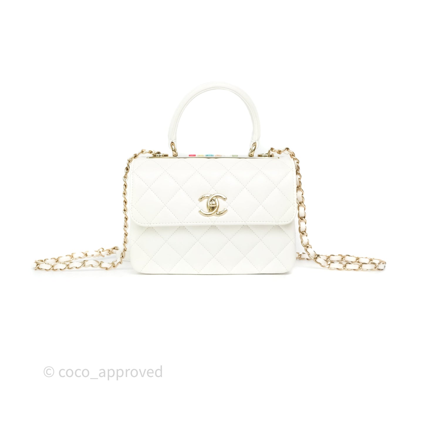 Chanel Mini Trendy CC Handle Bag Lacquered Logo White Lambskin