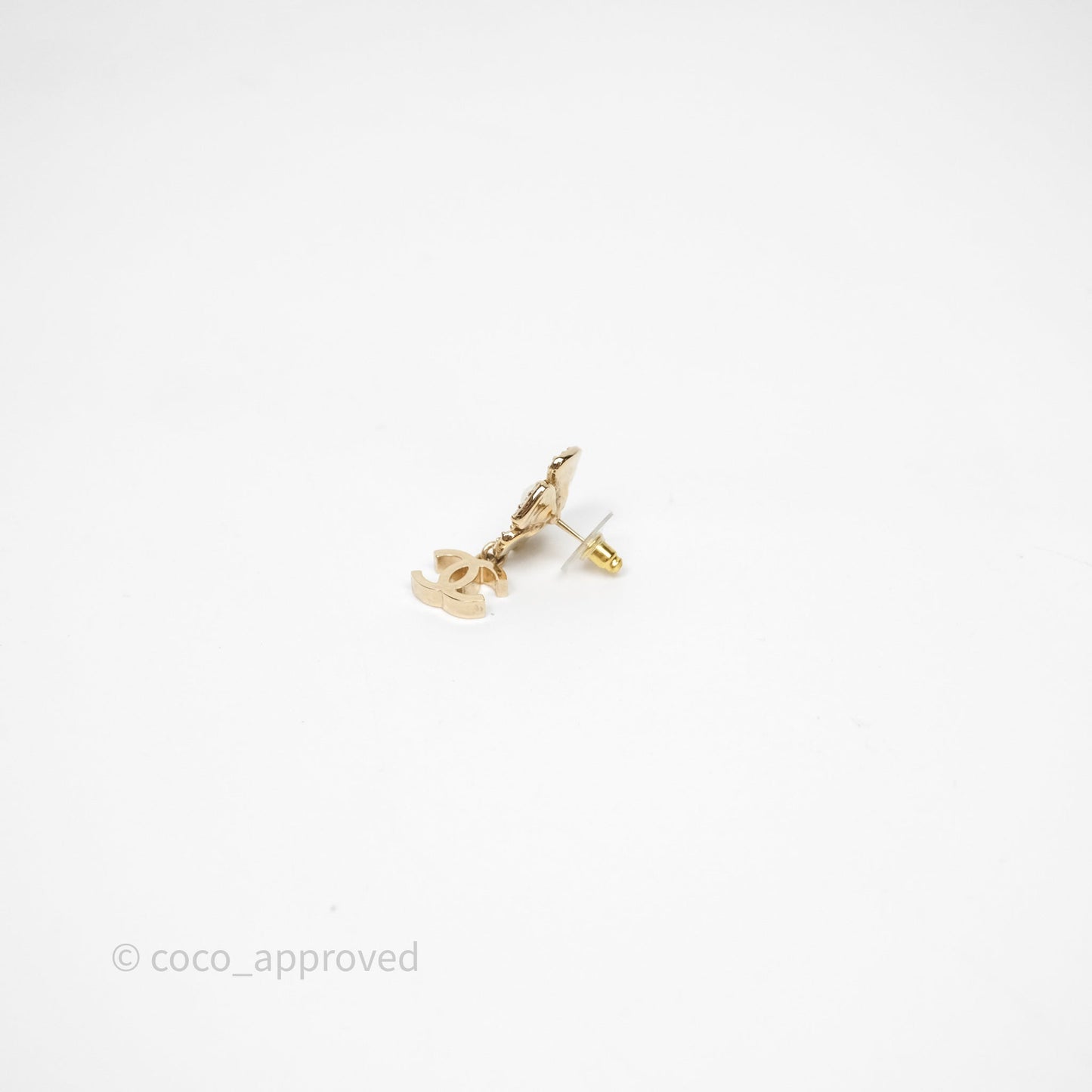 Chanel Crystals Pearl Flower Drop CC Earrings Gold Tone 23S