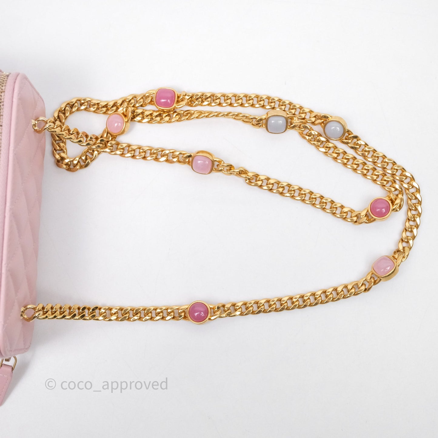 Chanel Vanity with Multicolor Resin Chain Pink Lambskin Aged Gold Hardware
