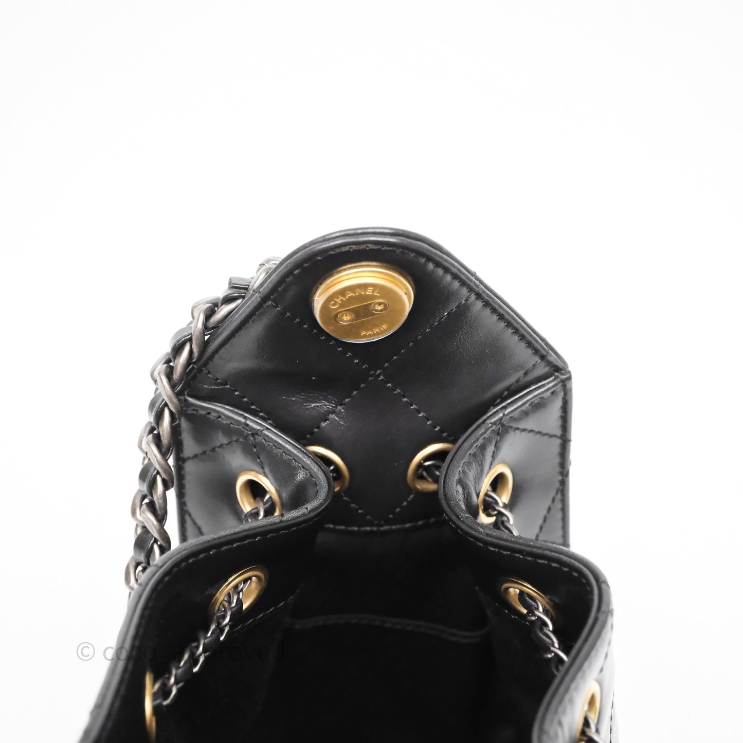 Chanel 25 Mini Black Shiny Crumpled Calfskin Mixed Hardware