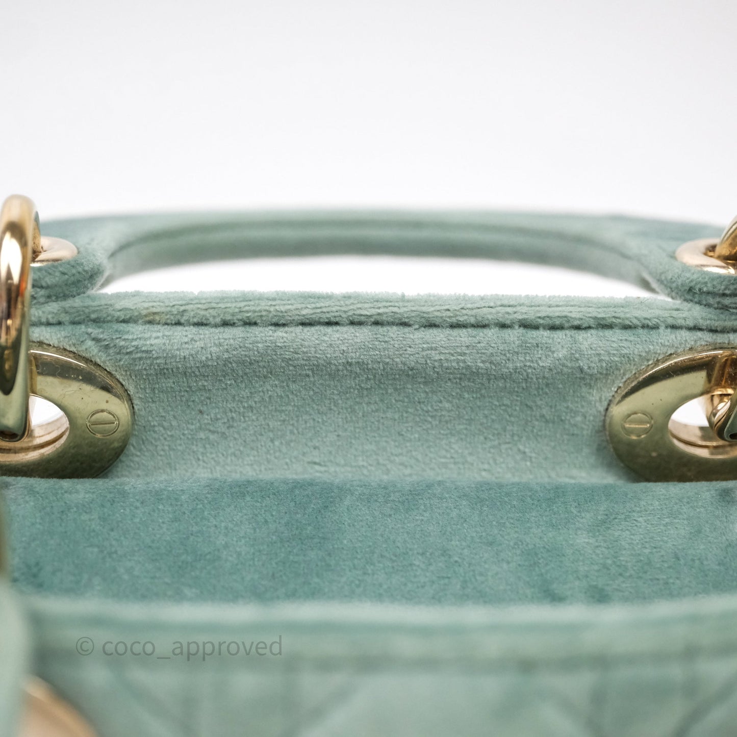 Christian Dior Mini Lady Dior Green Suede Cannage Gold Hardware