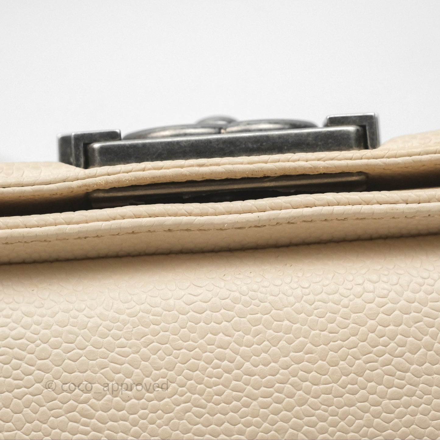 Chanel Small Boy Chevron Beige Caviar Ruthenium Hardware