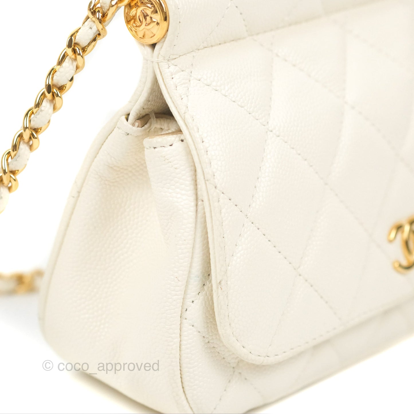 Chanel Clutch with Chain Ivory White Caviar Gold Hardware 22K