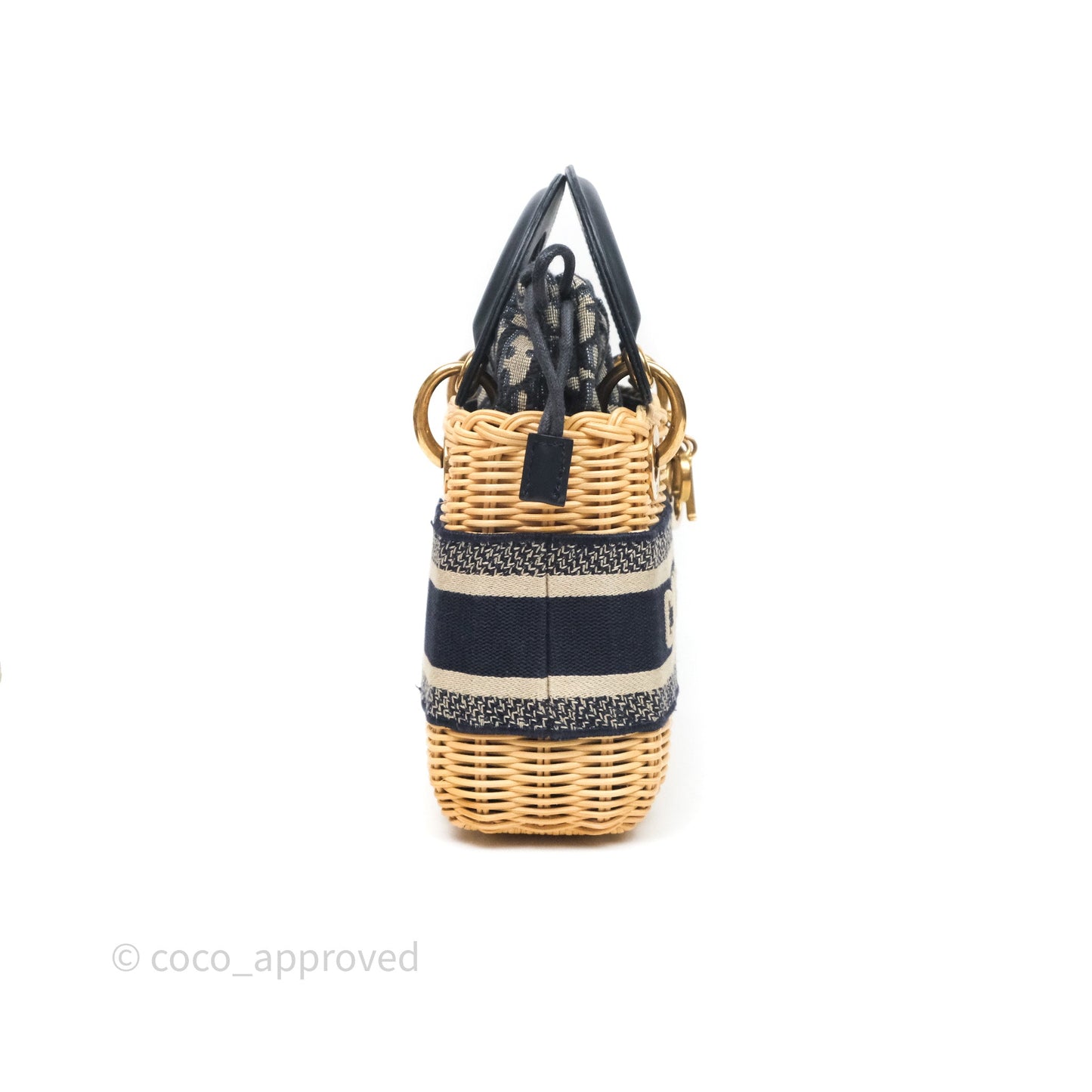 Christian Dior Mini Lady Dior Natural Rattan and Blue Dior Oblique Jacquard