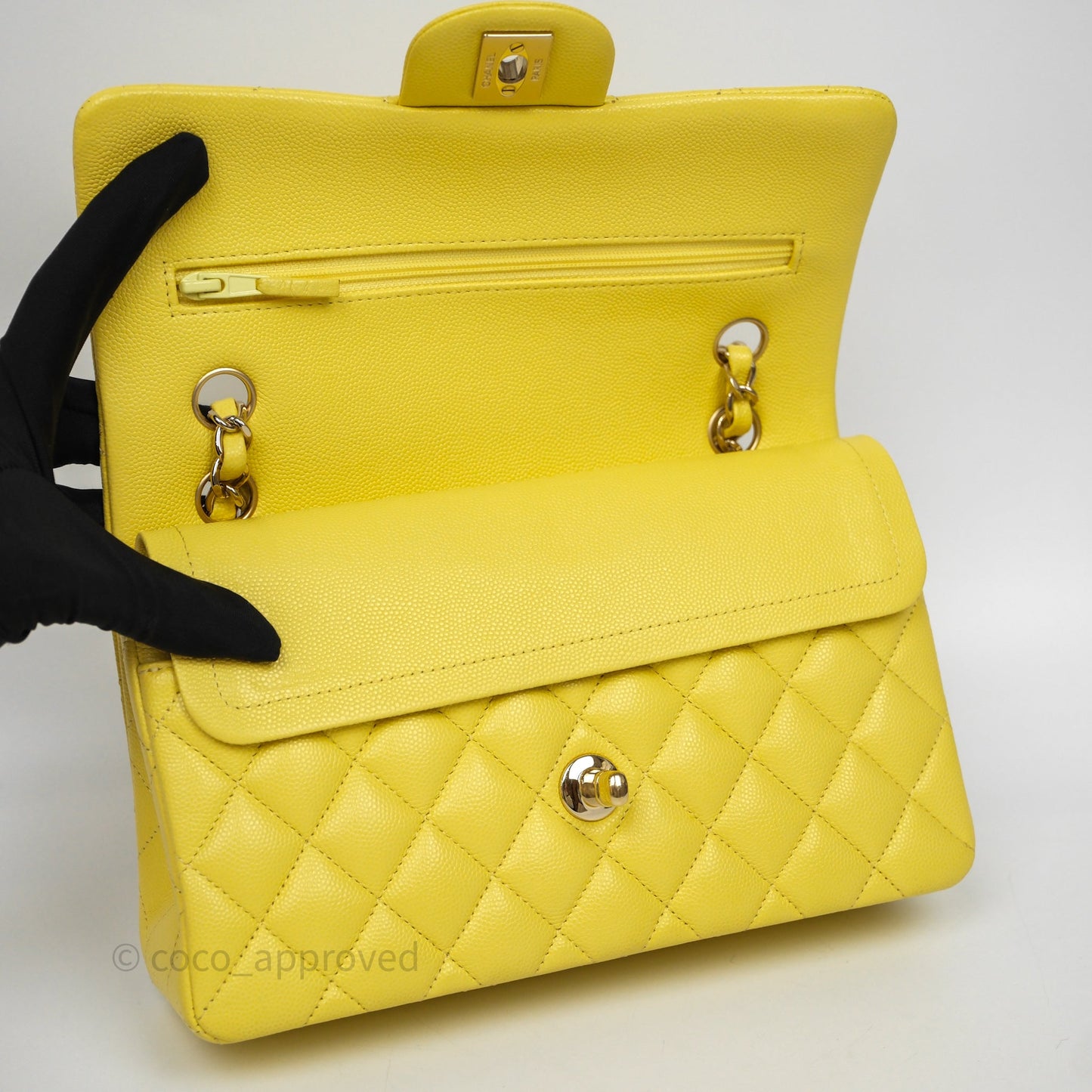 Chanel Small Classic Flap Quilted Yellow Caviar Gold Hardware