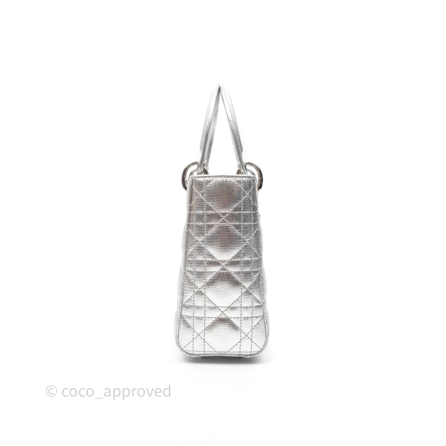 Christian Dior Small Lady Dior My ABCDior Silver Metallic Grained Calfskin Cannage