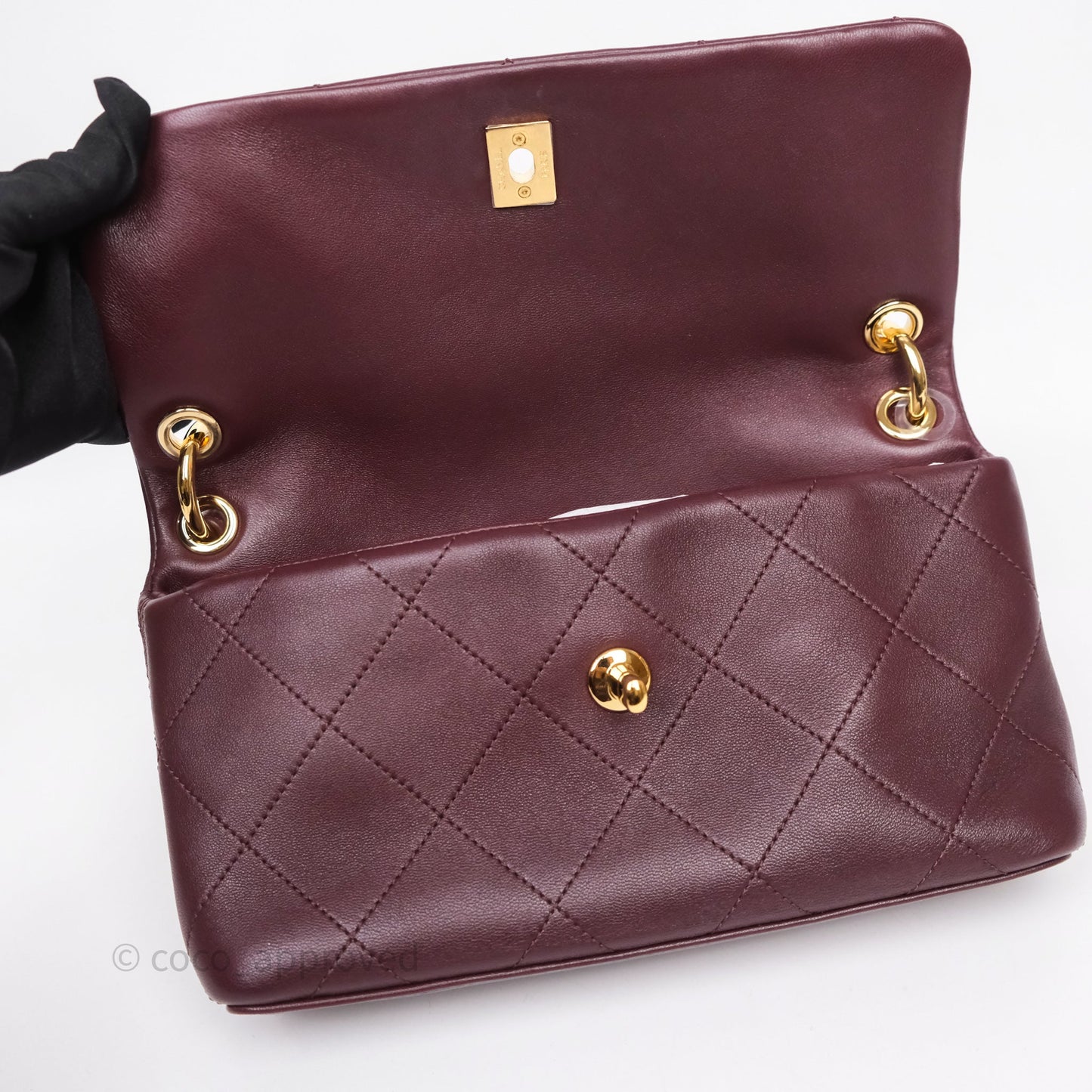 Chanel Quilted Shoulder Flap Bag Red Burgundy Lambskin Gold Hardware