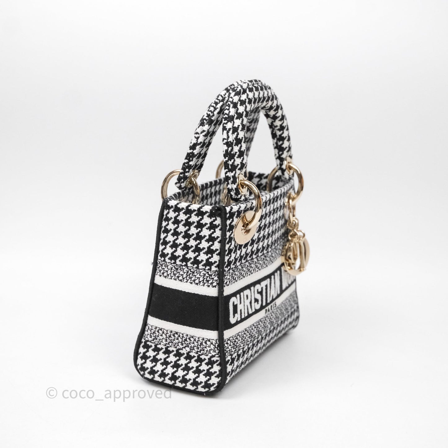 Christian Dior Mini Lady D-Lite Bag Black White Houndstooth