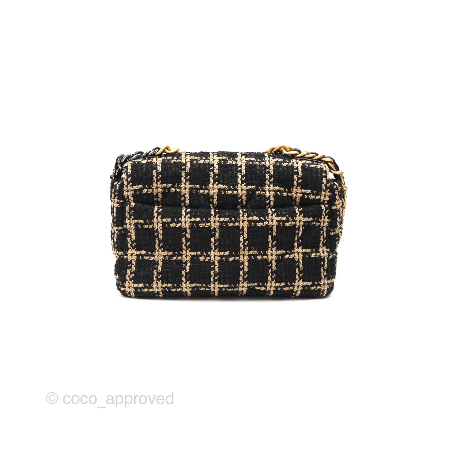 Chanel 19 Small Grid Black Beige Tweed Mixed Hardware