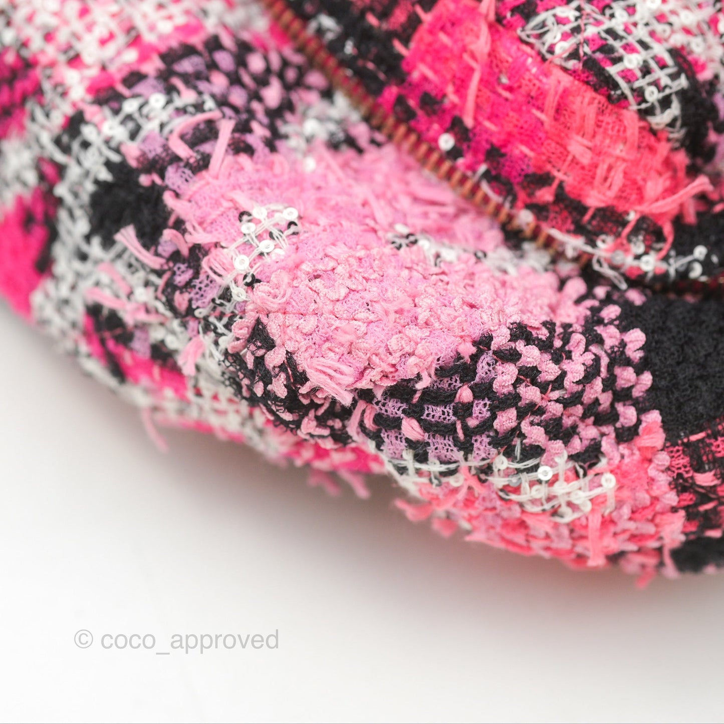 Chanel Coco Beach 2way Crossbody Bag / Foldable Tote Pink Black Grid Tweed