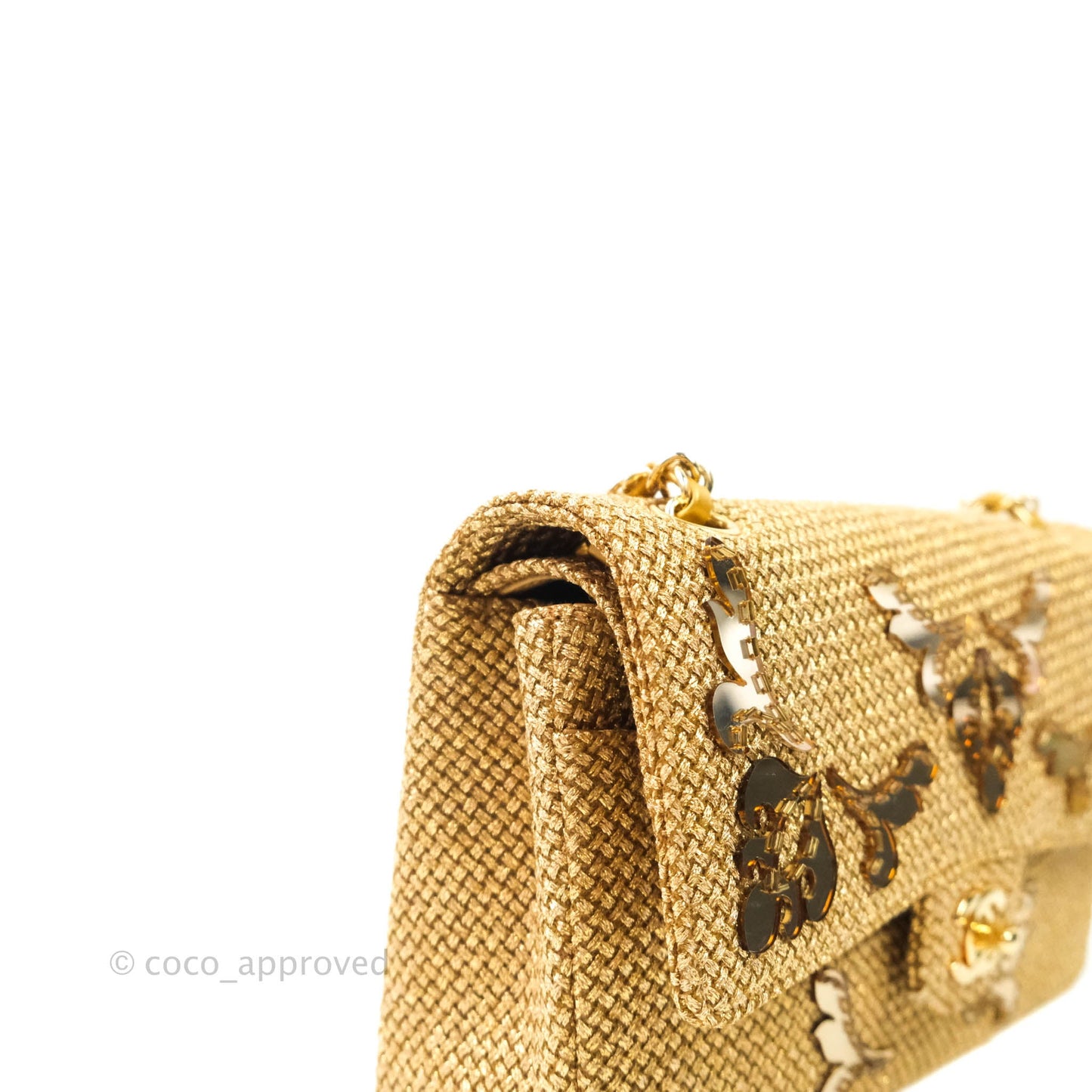 Chanel Classic M/L Medium Double Flap Gold Tweed Mirror Embellished Gold Hardware