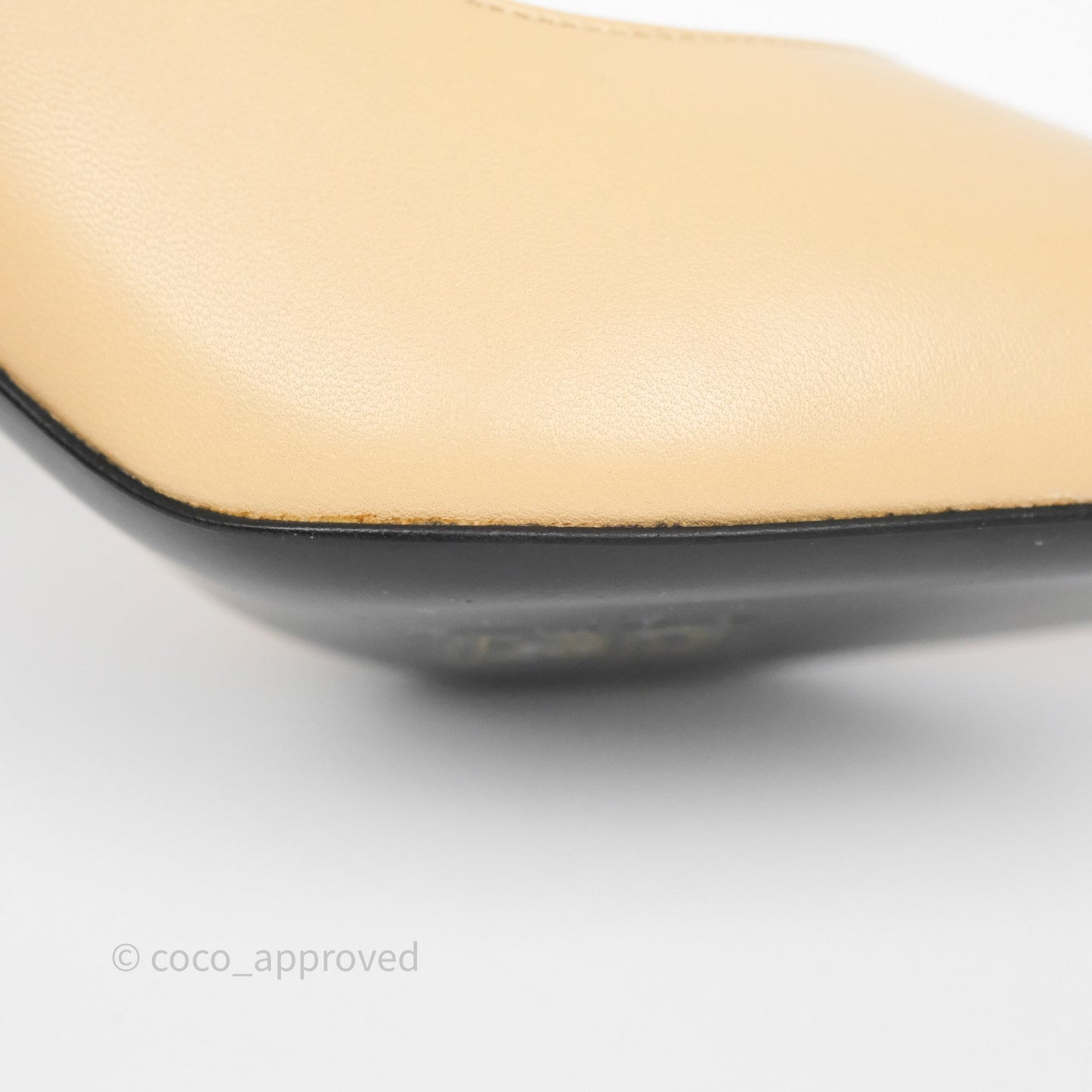 Chanel Beige Toe Pointed Black Pump Heels With Pearl Size 36.5C