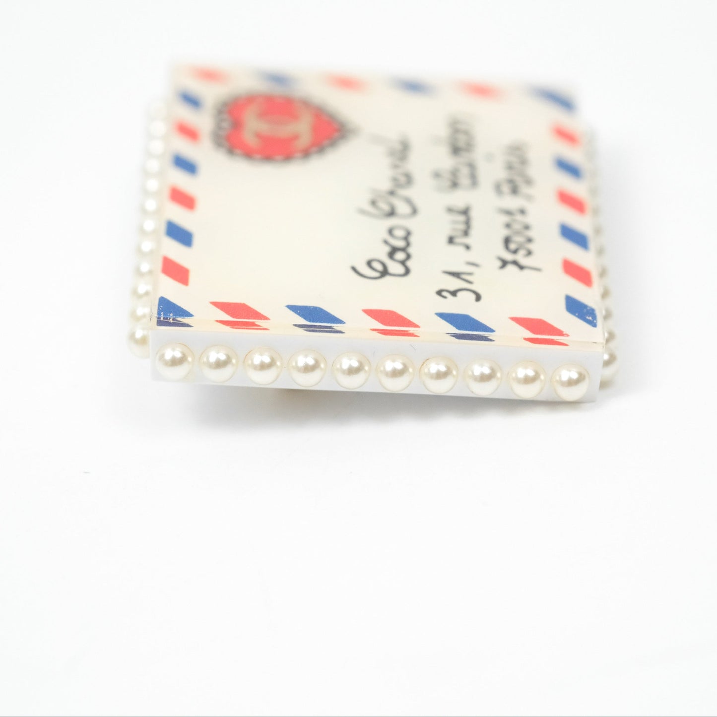 Chanel CC Postcard Pearl Brooch Gold Tone 19C