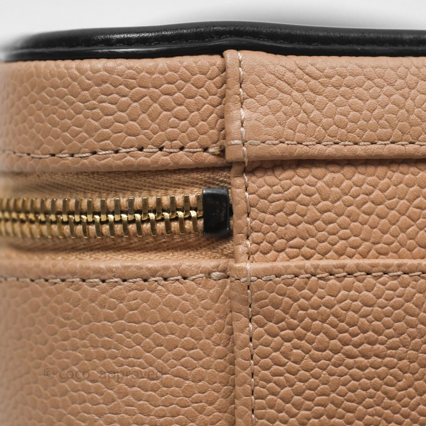 Chanel Quilted Medium CC Filigree Vanity Case Beige Caviar Gold Hardware